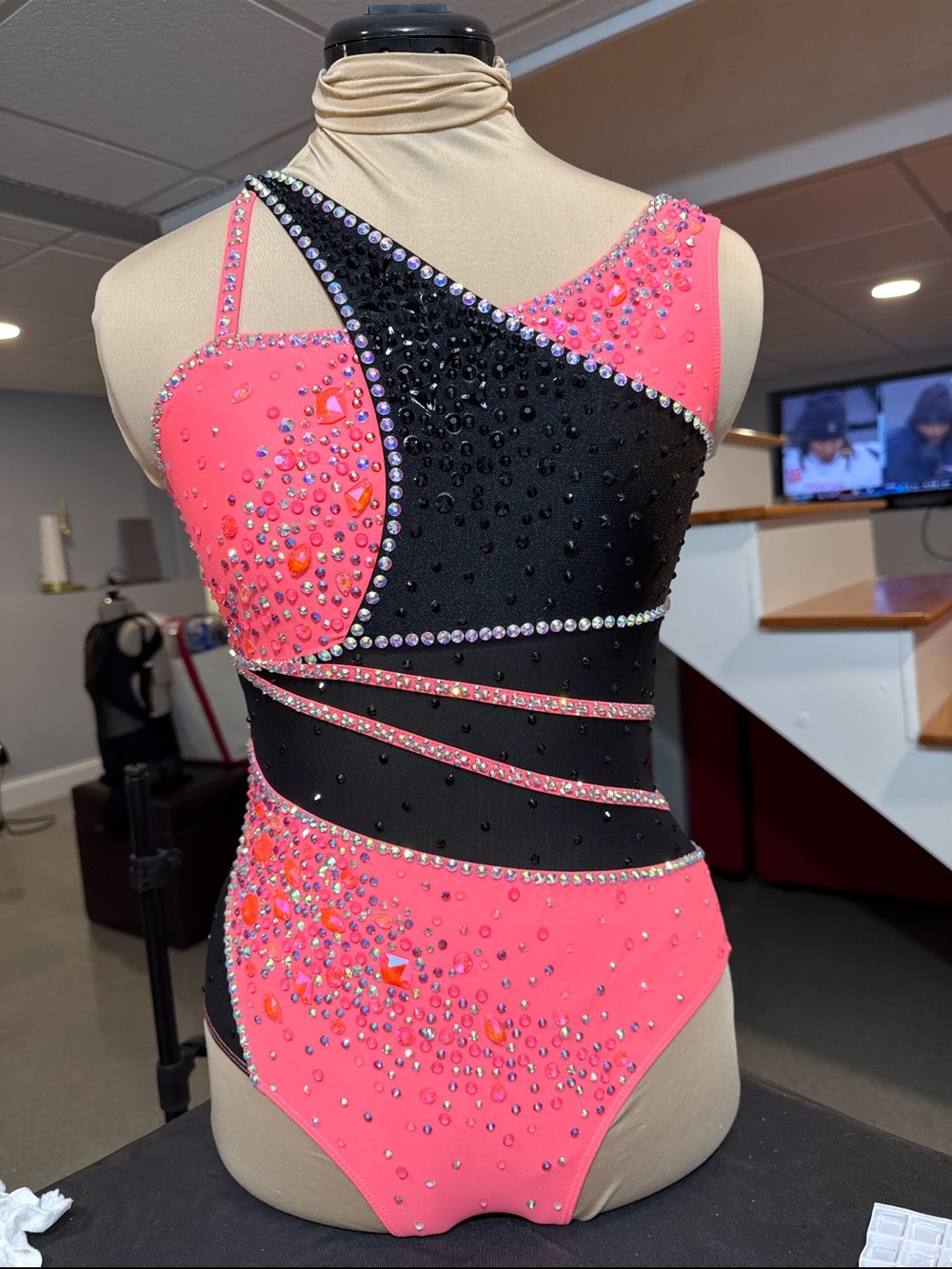 Girls' Hot Pink & Black Rhinestone Dance Costume